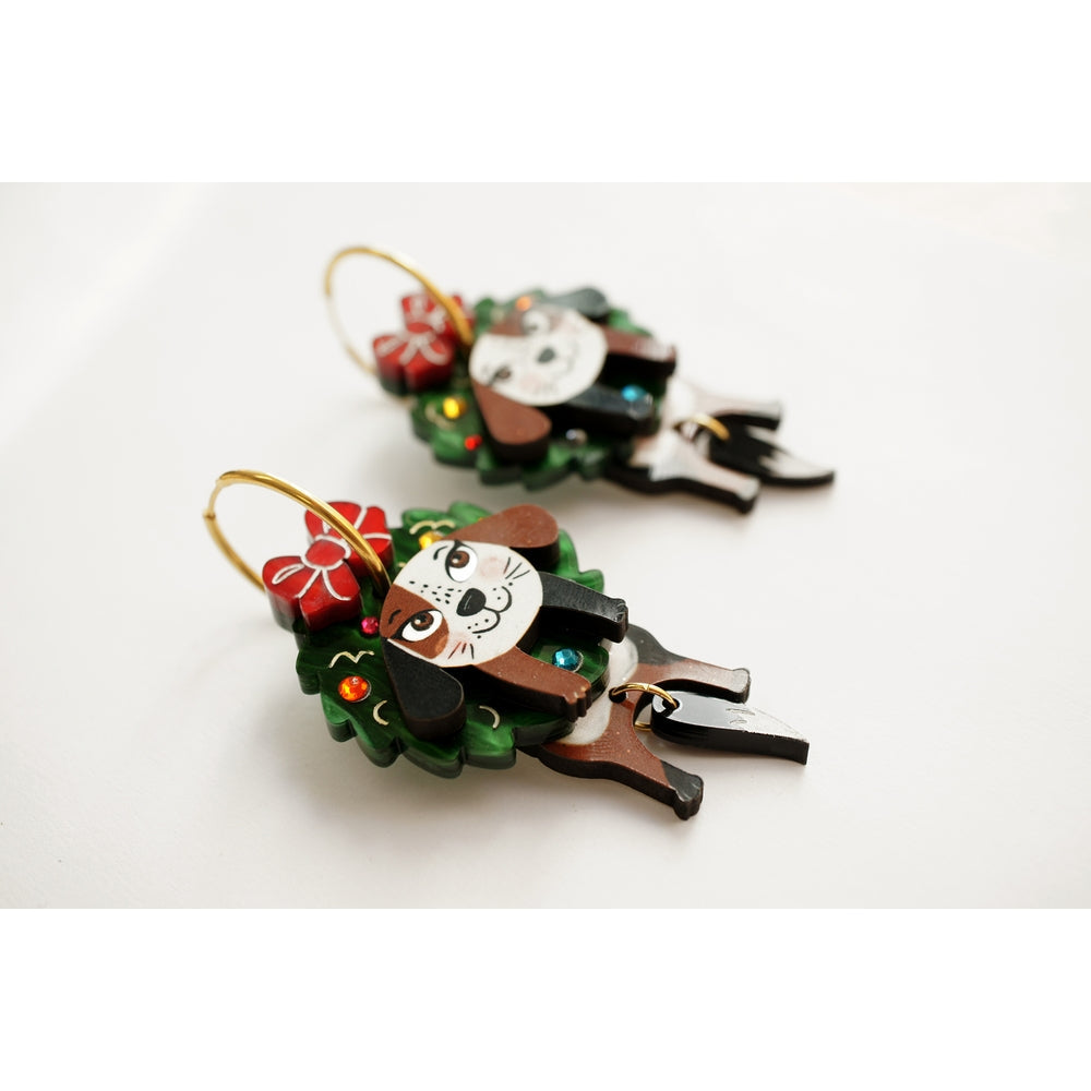Dog in A Christmas Wreath Earrings by Laliblue 2