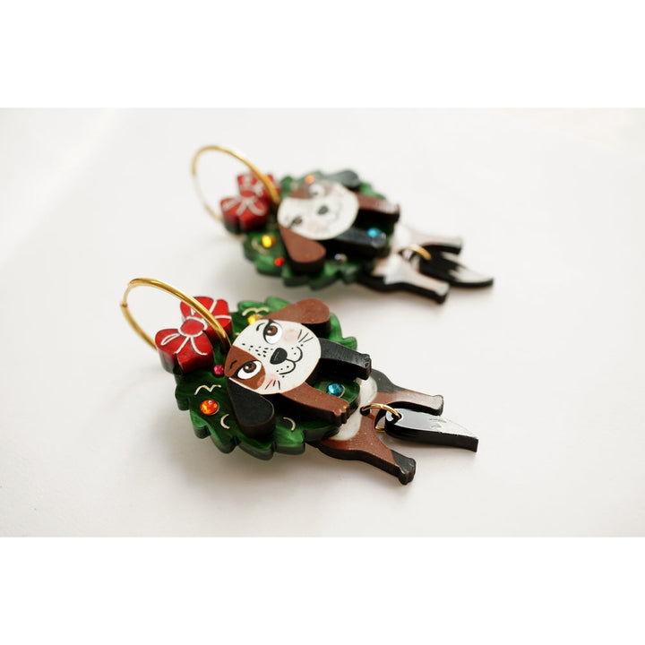 Dog in A Christmas Wreath Earrings by Laliblue 2
