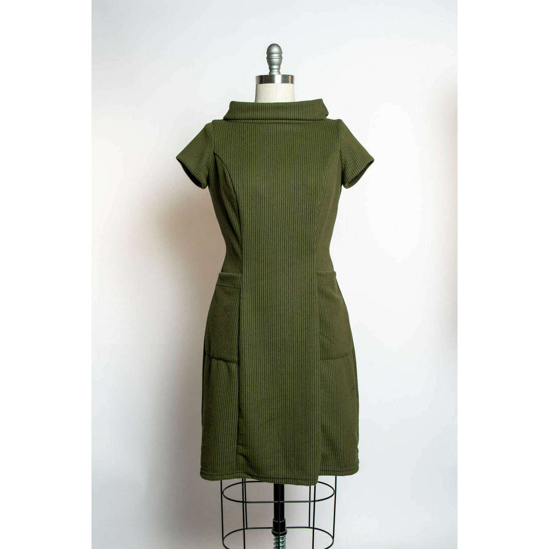 Dominique Dress - Olive, Brushed Rib Knit
