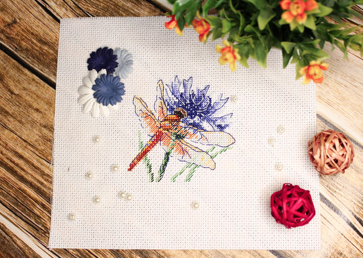 Dragonfly and Cornflower SM-619 Counted Cross Stitch Kit