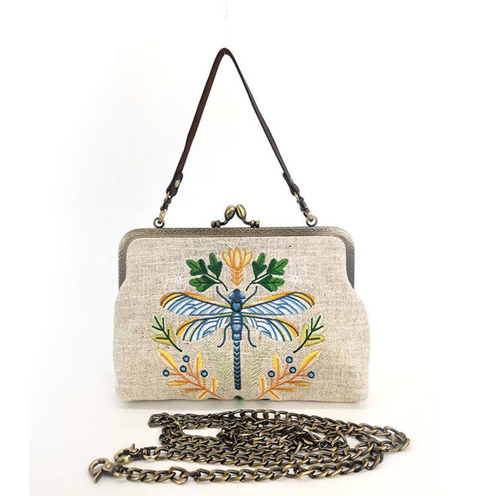 Dragonfly Vintage Kisslock Bag : Beige