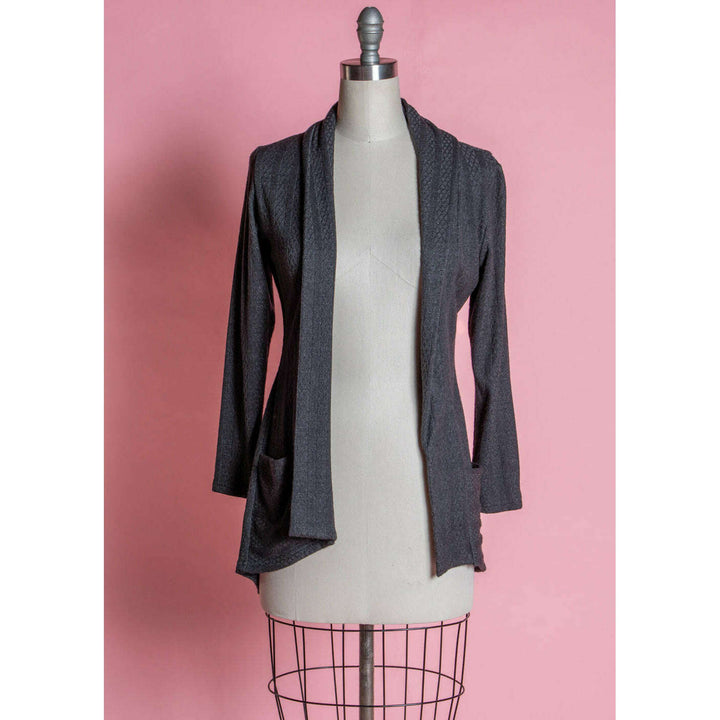 Dreamy Duster -  Pointelle Cable Knit, Heathered Black
