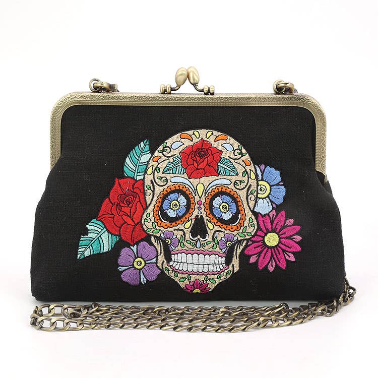 Floral Sugar Skull Kisslock Bag