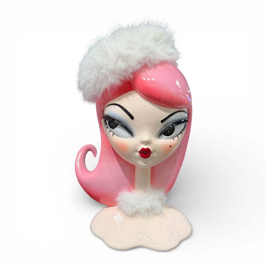 15" Retro Pink Haired Gal w/White Fur Cap by Miss Fluff