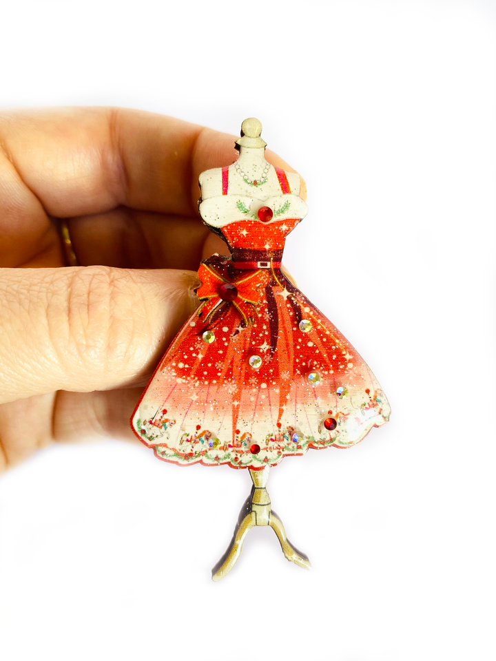 50s Christmas Dress Brooch by Rosie Rose Parker