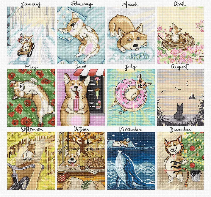 Doggy Calendar L8086 Counted Cross Stitch Kit