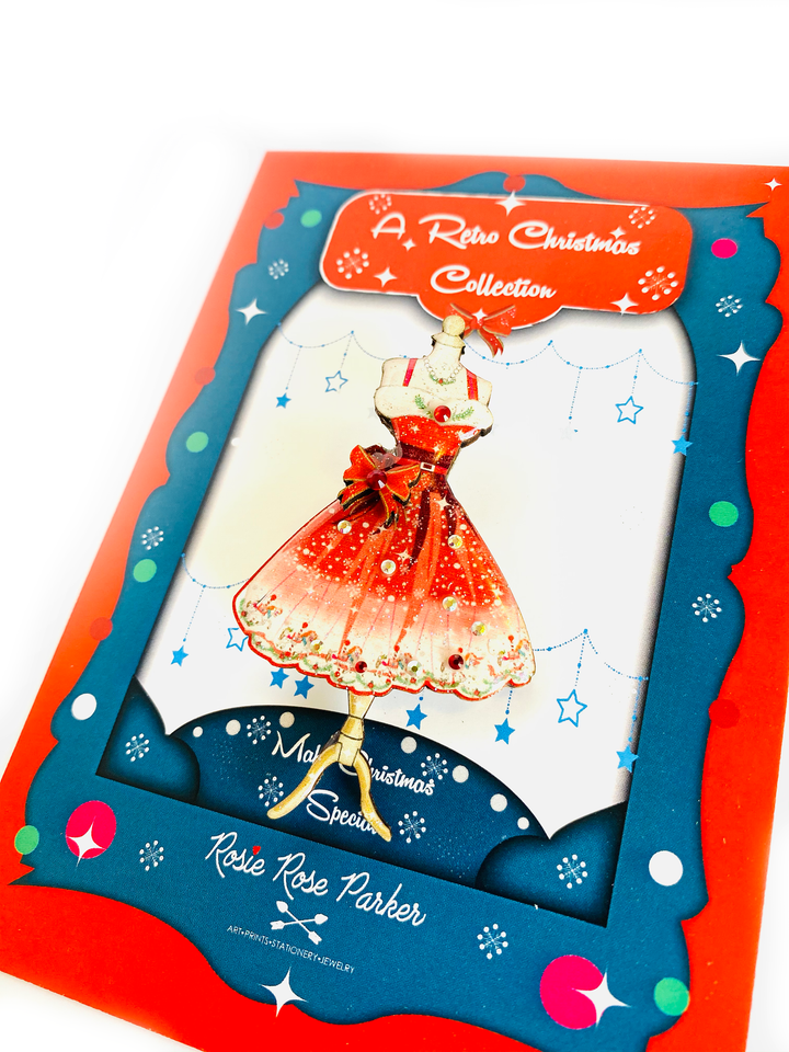 50s Christmas Dress Brooch by Rosie Rose Parker