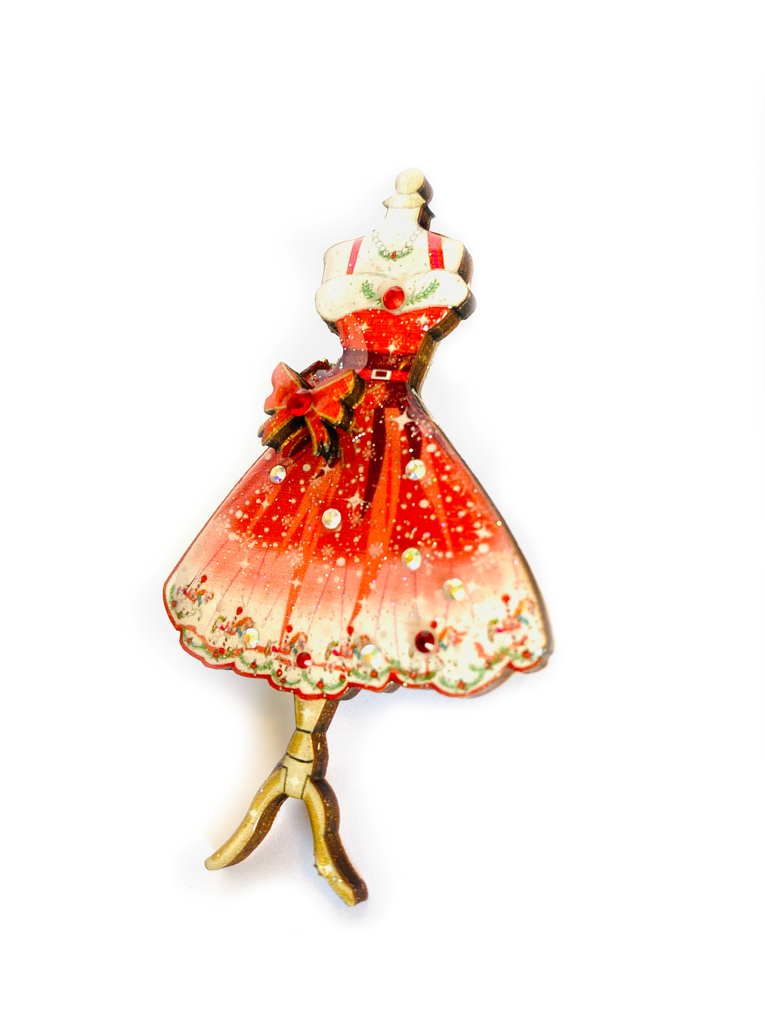 50s Christmas Dress Brooch by Rosie Rose Parker