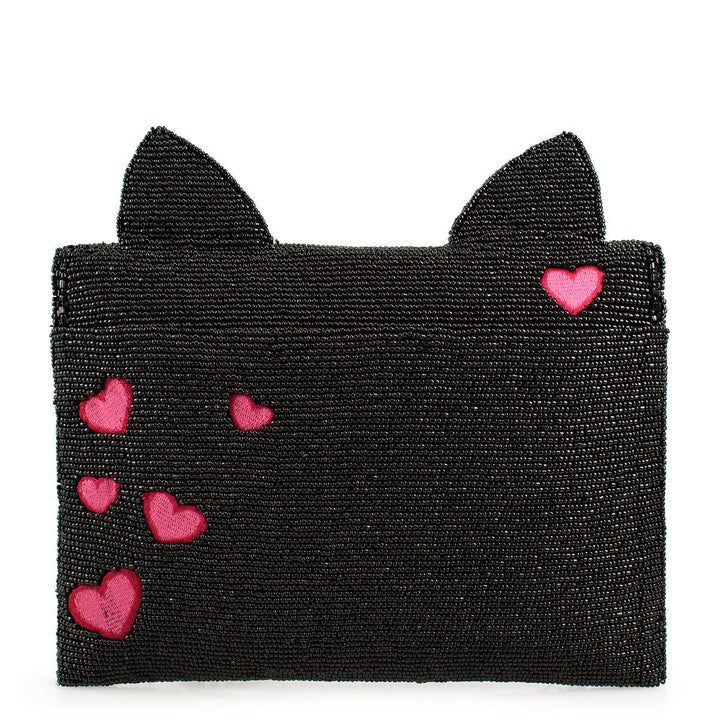 Kitty Couture Black and Pink Beaded Cat Crossbody Handbag