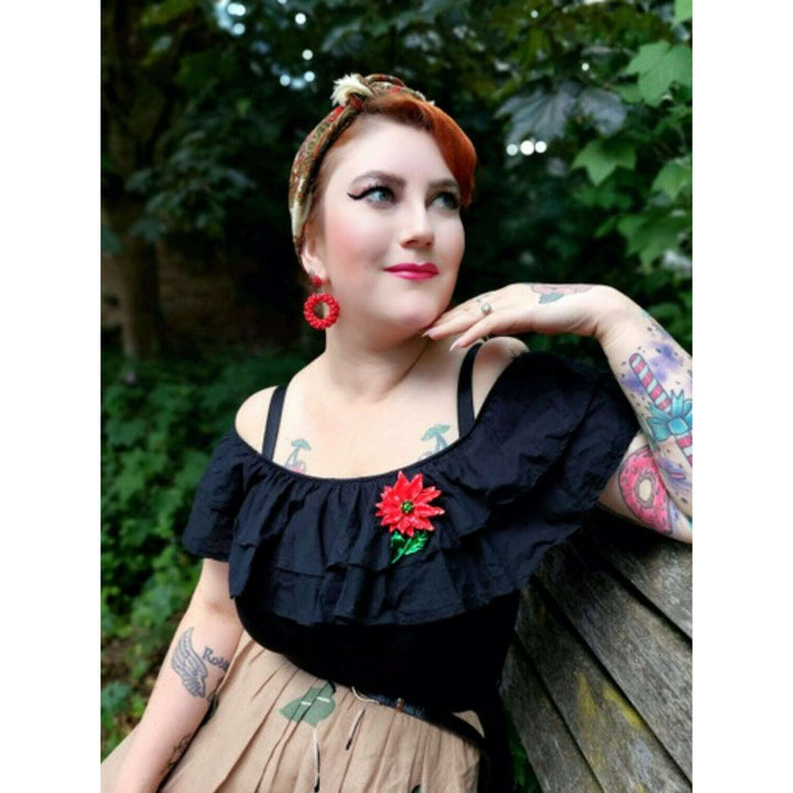 vintage enamel red poinsettia flower brooch