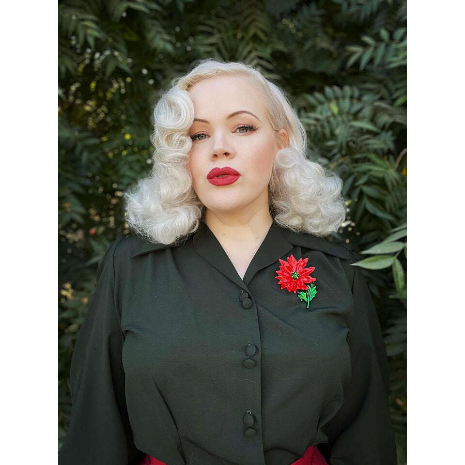 Enamel Poinsettia Statement Brooch by Lipstick & Chrome