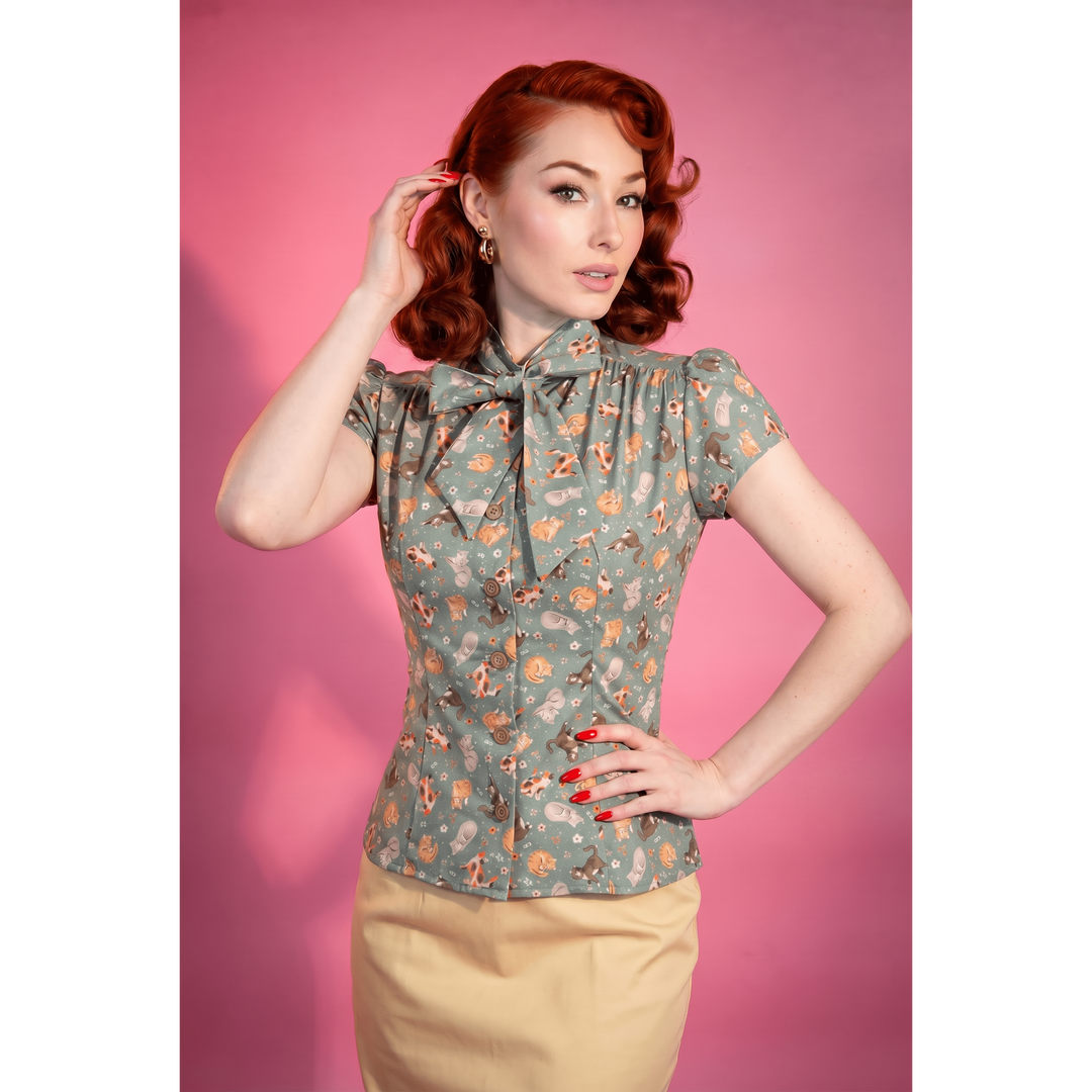 Estelle Blouse - All My Friends are Cats, Silver