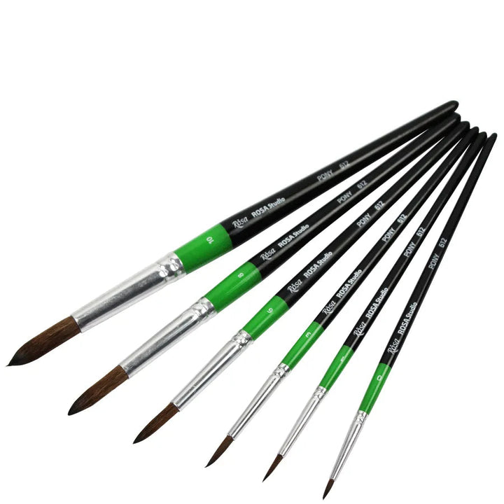 Rosa Studio Set of paint brushes 9. Pony. 6pc. Round N 0,1,3,6,8,10. Short Handle.