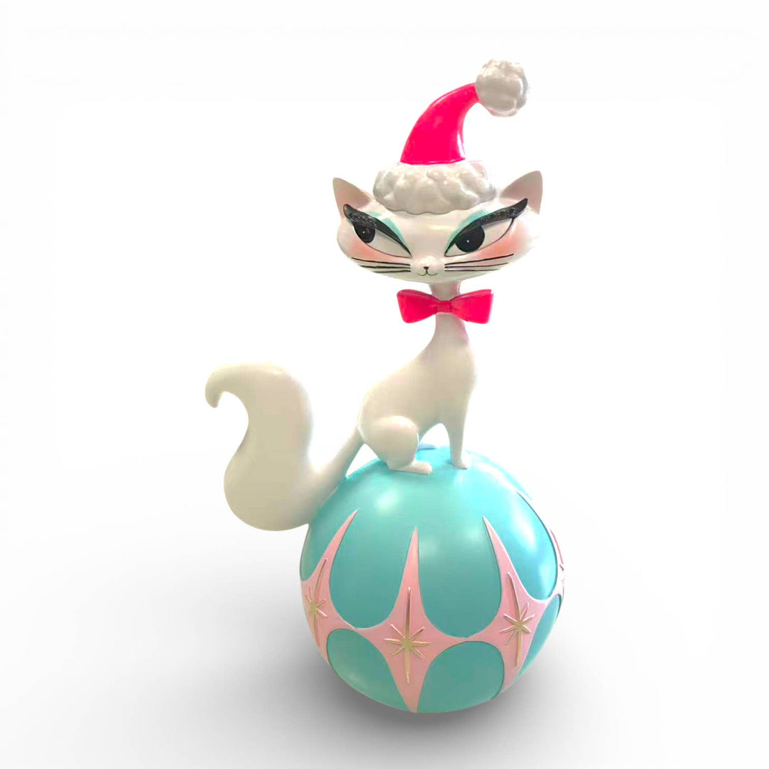 Retro White Cat on Ball 12" by Miss Fluff
