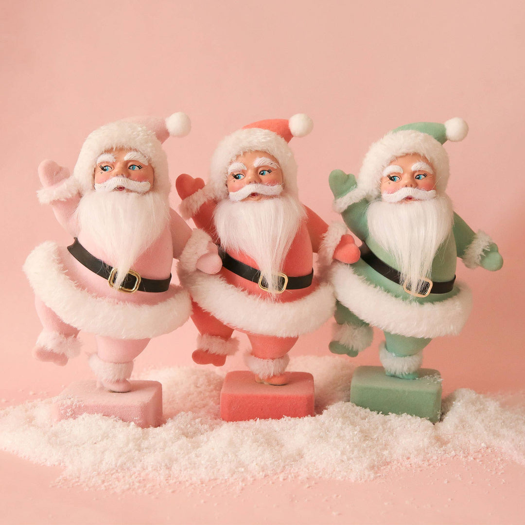 Retro Dancing Flocked Dancing Santa Figure | Light Pink