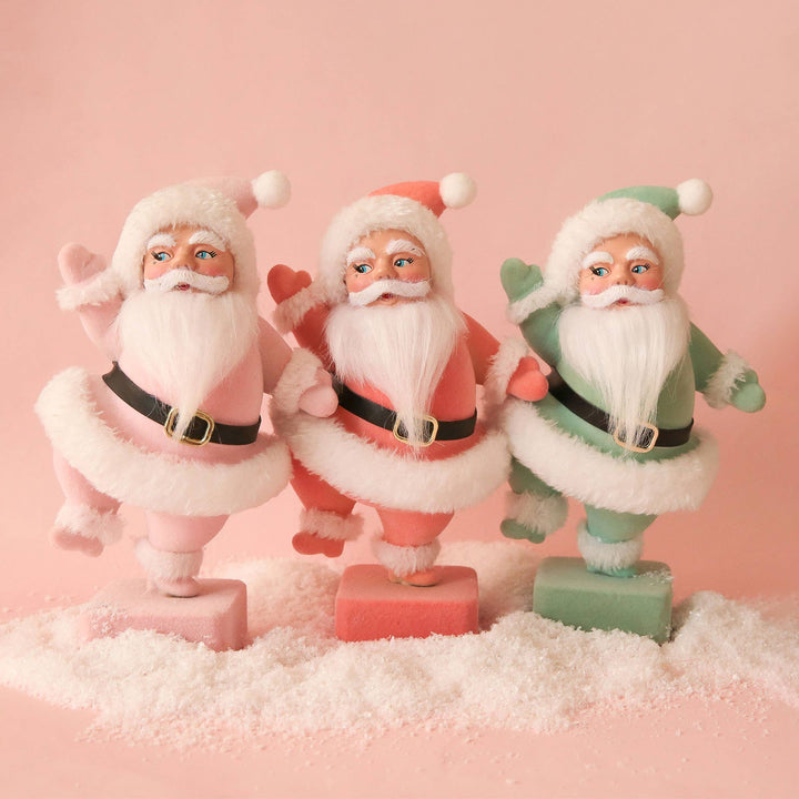 Retro Dancing Flocked Dancing Santa Figure | Light Pink