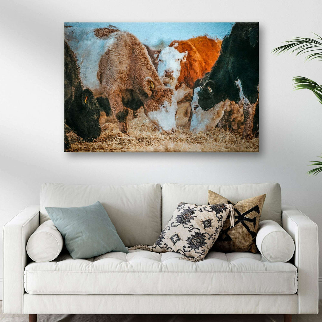 Family Of Hereford Cattle Canvas Wall Art