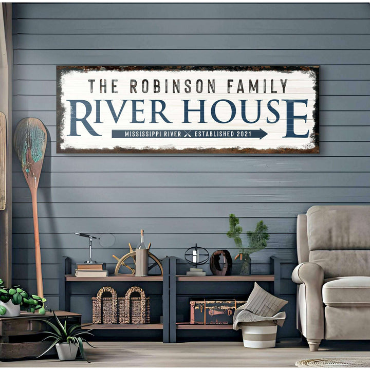 Family River House Arrow Sign