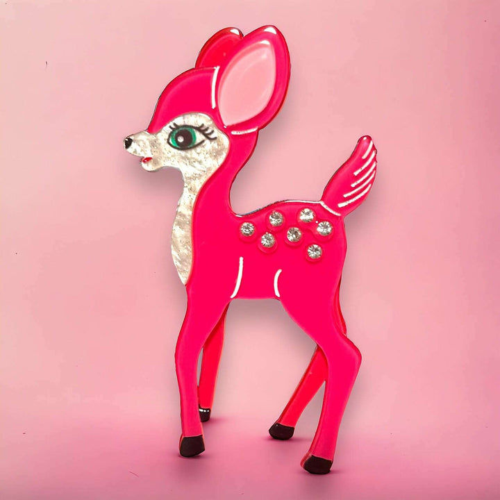 vintage style pink fawn brooch