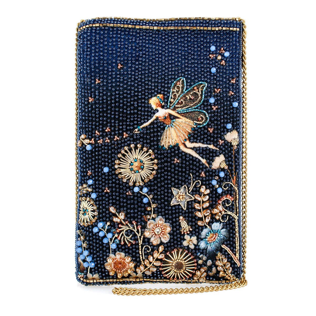 Fairy Dust and Floral Blue Beaded Crossbody Phone Bag by Mary Frances