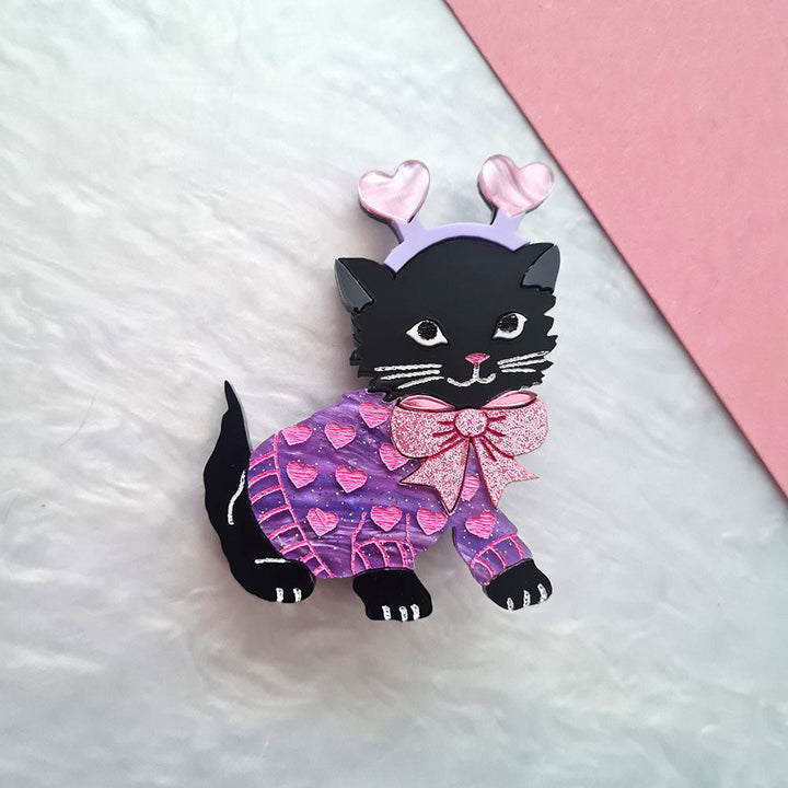 Feline Loved Up Kitty Brooch- Pastels by Cherryloco Jewellery 2