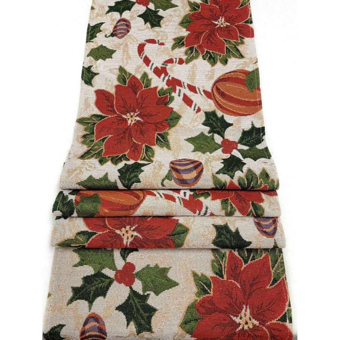Festive Poinsettias Christmas Table Runner F07M5-8B