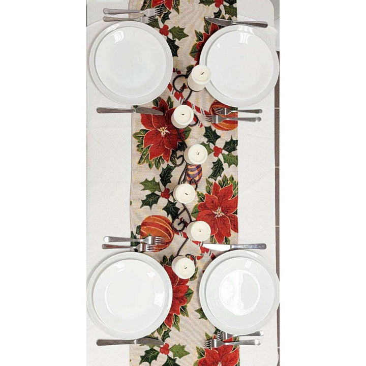 Festive Poinsettias Christmas Table Runner F07M5-8B