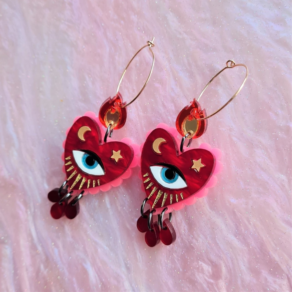 Flaming Heart Hoop Earrings &ndash; Two Sizes by Cherryloco Jewellery 1