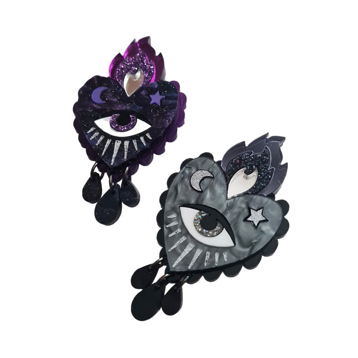 Flaming Heart Pin Brooch - Two Colours by Cherryloco Jewellery 1