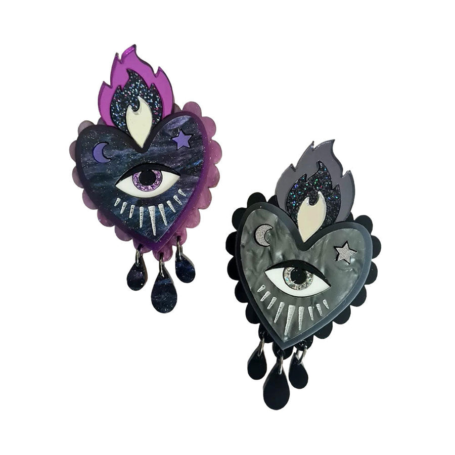 Flaming Heart Statement Brooch - Two Colours by Cherryloco Jewellery 1