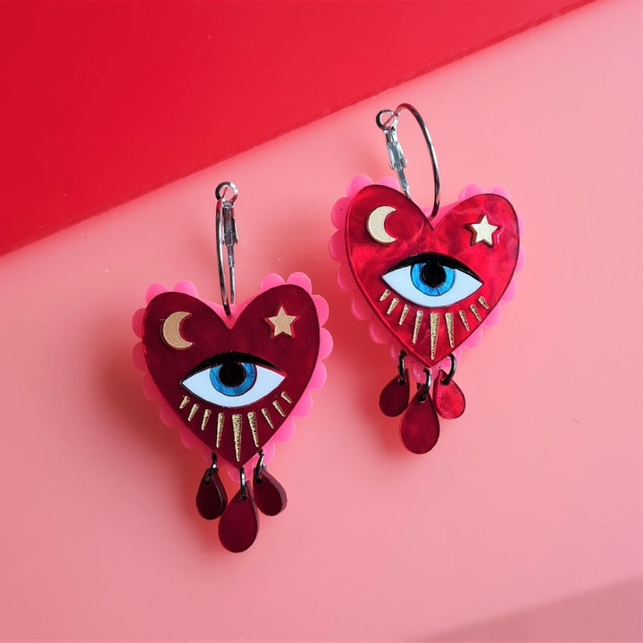 Flaming Heart Statement Earrings by Cherryloco Jewellery 3