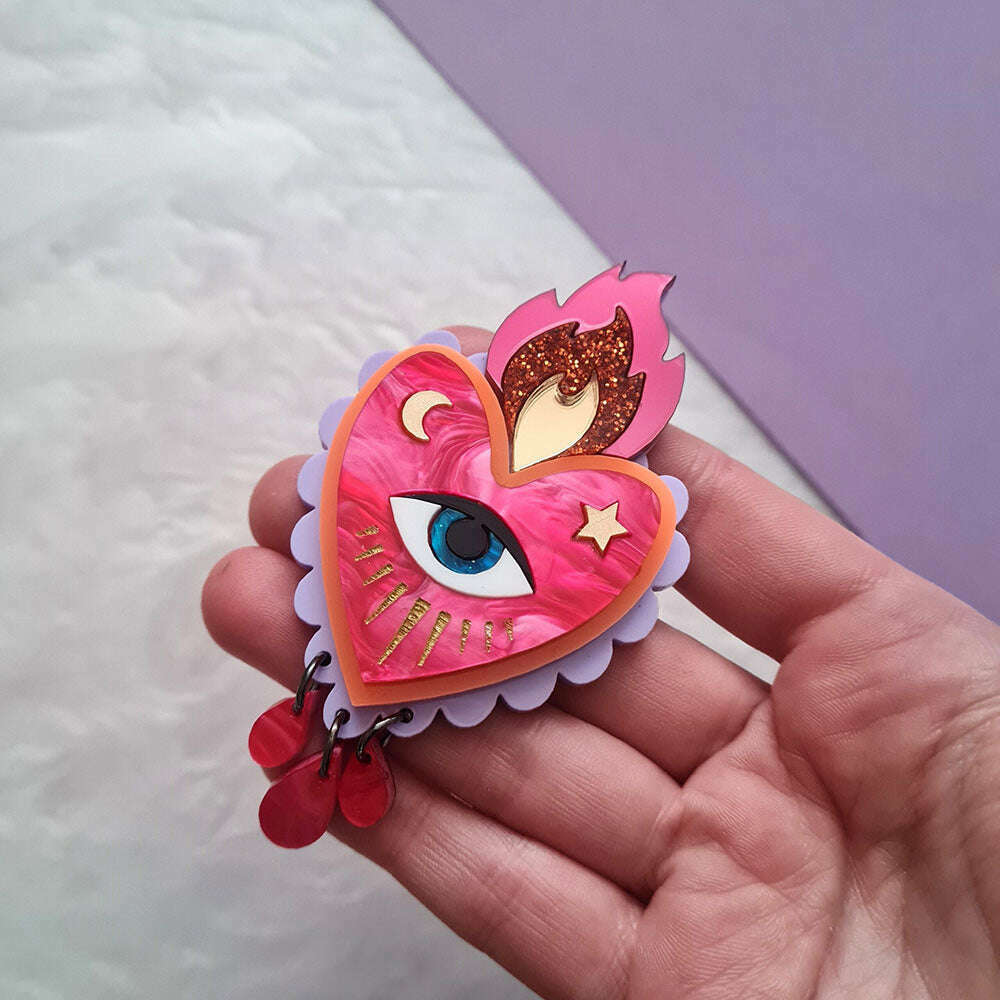 Flaming Heart Statement Necklace - Pink Neon Orange by Cherryloco Jewellery 4