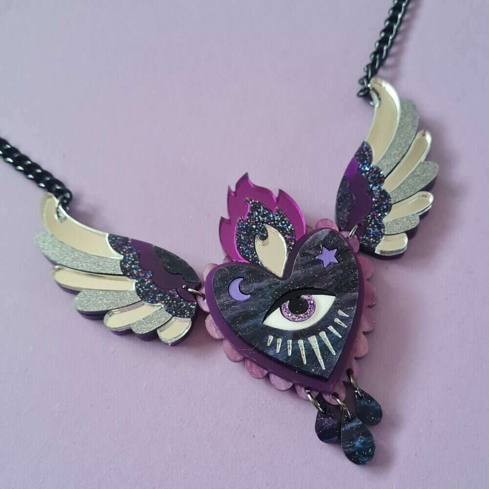 Flaming Winged Heart Statement Necklace - Two Colours by Cherryloco Jewellery 1