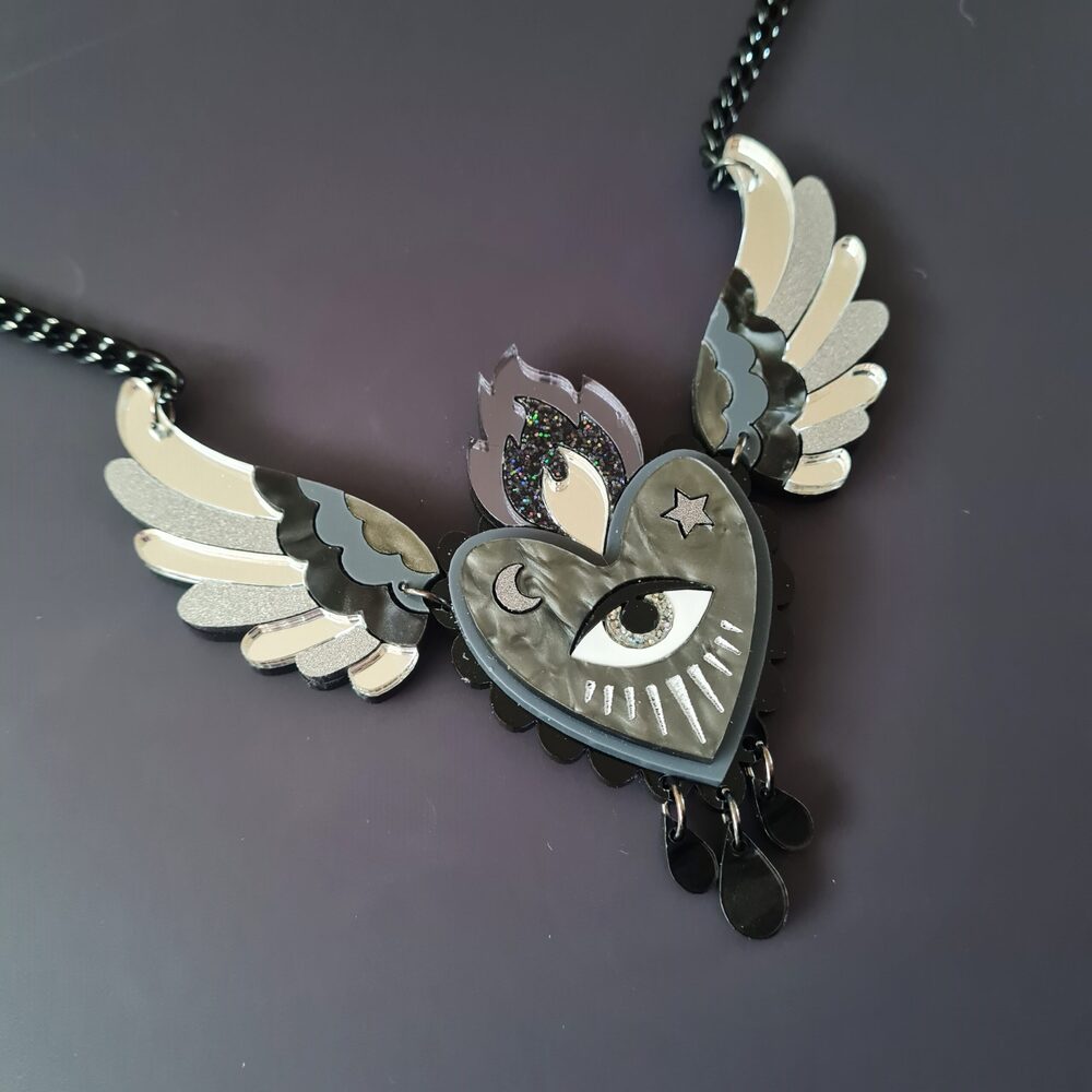 Flaming Winged Heart Statement Necklace - Two Colours by Cherryloco Jewellery 2