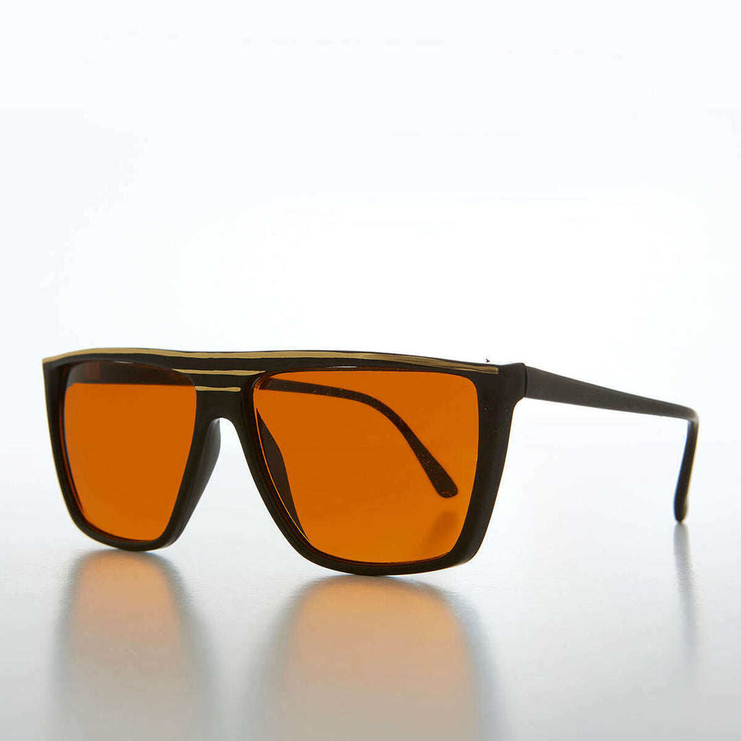 Flat Top Vintage Sunglass with Orange Lenses - Thelda