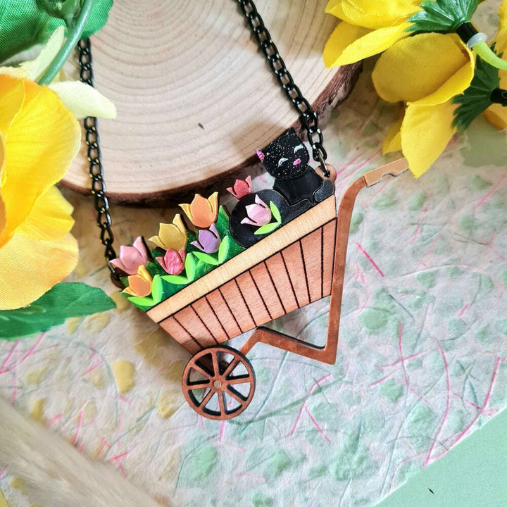 Floral Garden Wheelbarrow Brooch or Necklace by Cherryloco Jewellery 2