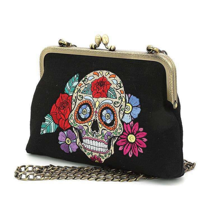 Floral Sugar Skull Kisslock Bag