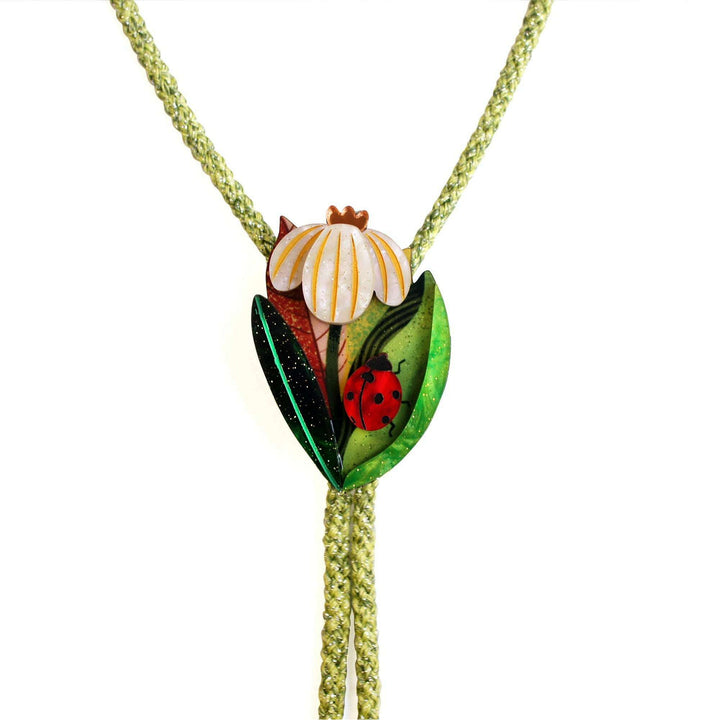 Flower and Ladybug Bolo Necklace
