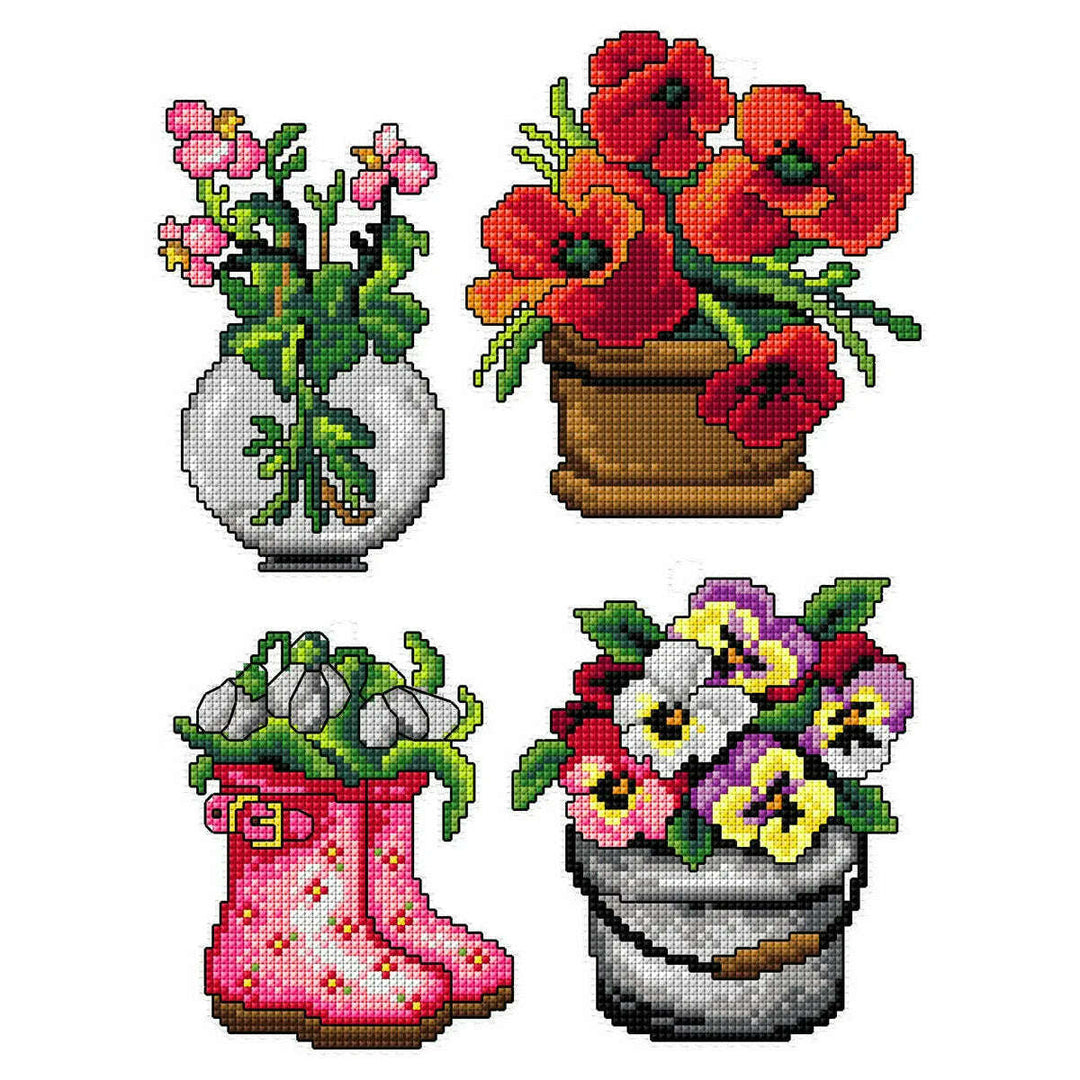 Flower pots 182CS Counted cross stitch kit with plastic canvas
