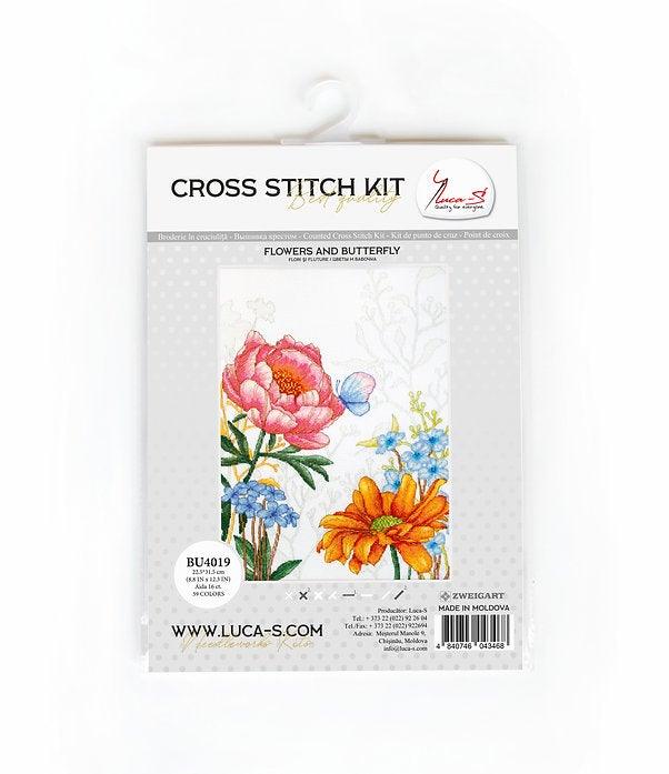 Flowers and Butterfly BU4019L Counted Cross-Stitch Kit