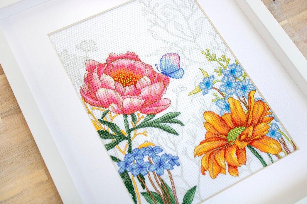 Flowers and Butterfly BU4019L Counted Cross-Stitch Kit