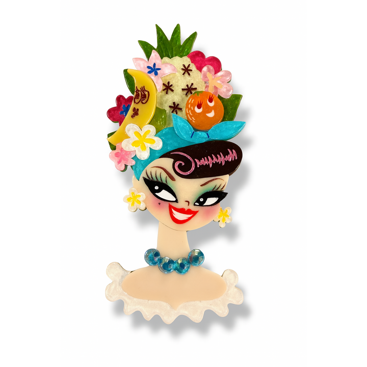 forbidden fruits brooch lipstick chrome miss fluff carmen miranda tiki
