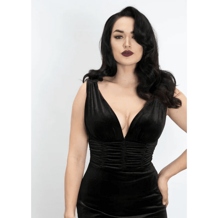 Formal Athena Gown  Dress - Stretch Velvet, Black