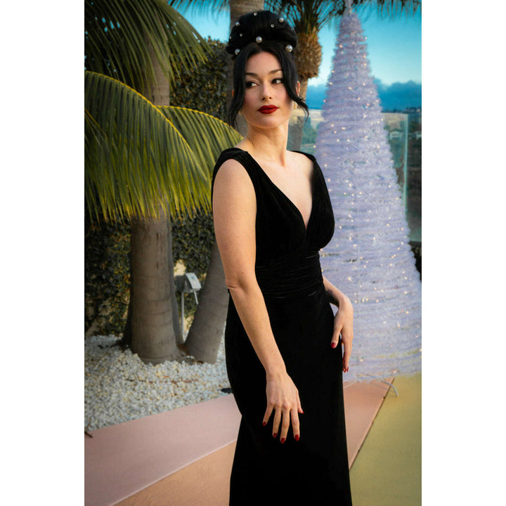 Formal Athena Gown  Dress - Stretch Velvet, Black