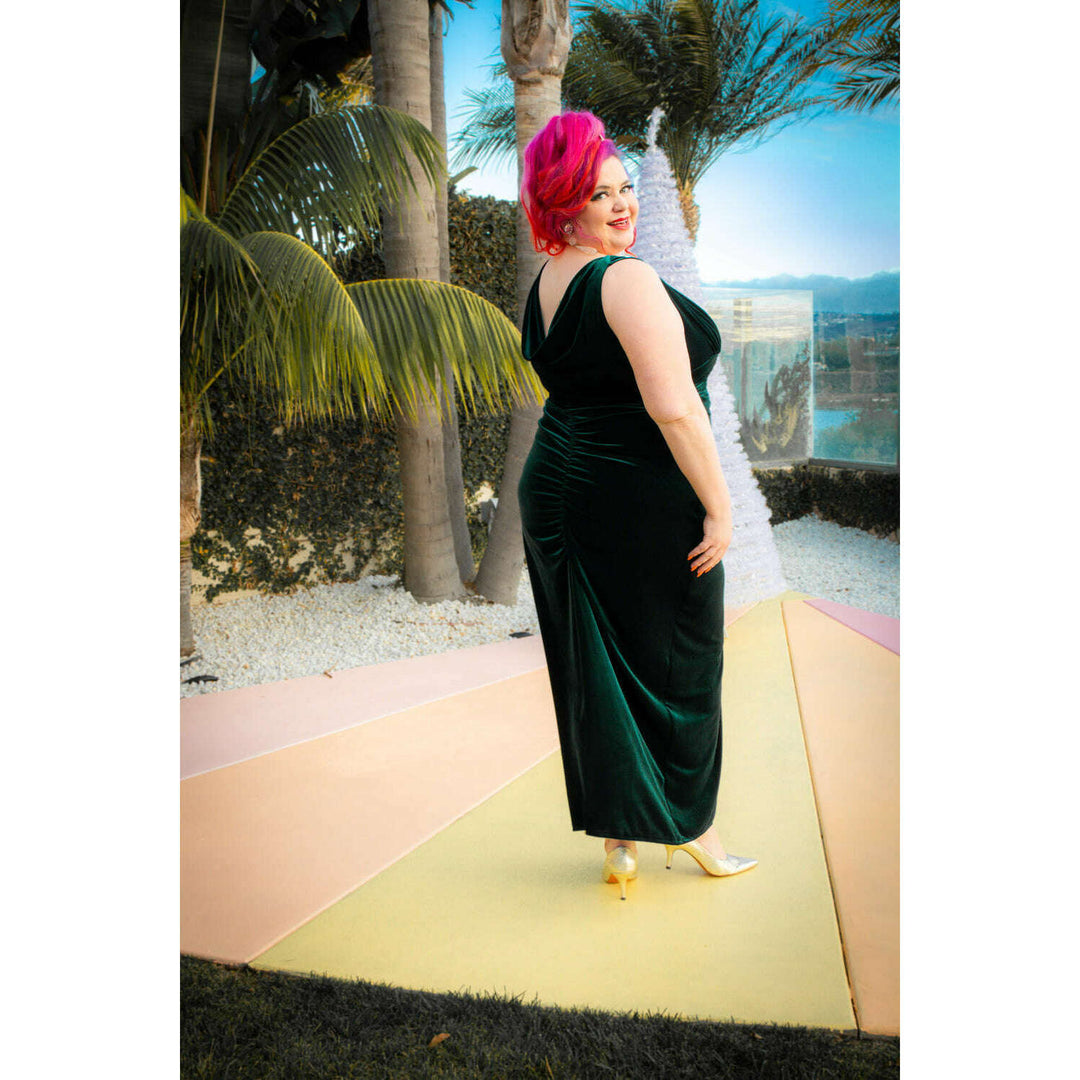 Formal Athena Gown Dress - Stretch Velvet, Hunter Green