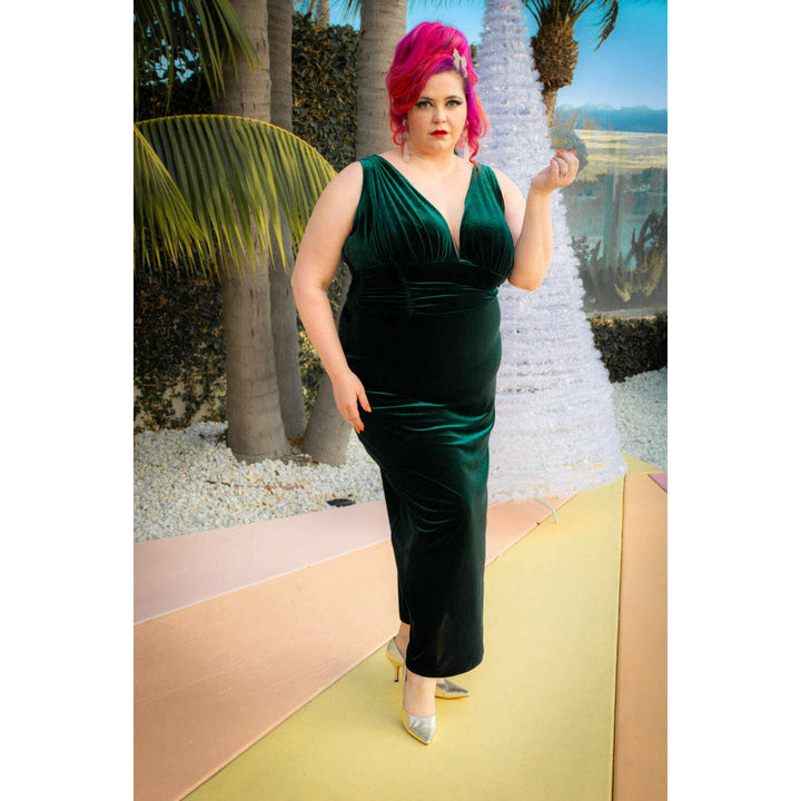 Formal Athena Gown Dress - Stretch Velvet, Hunter Green
