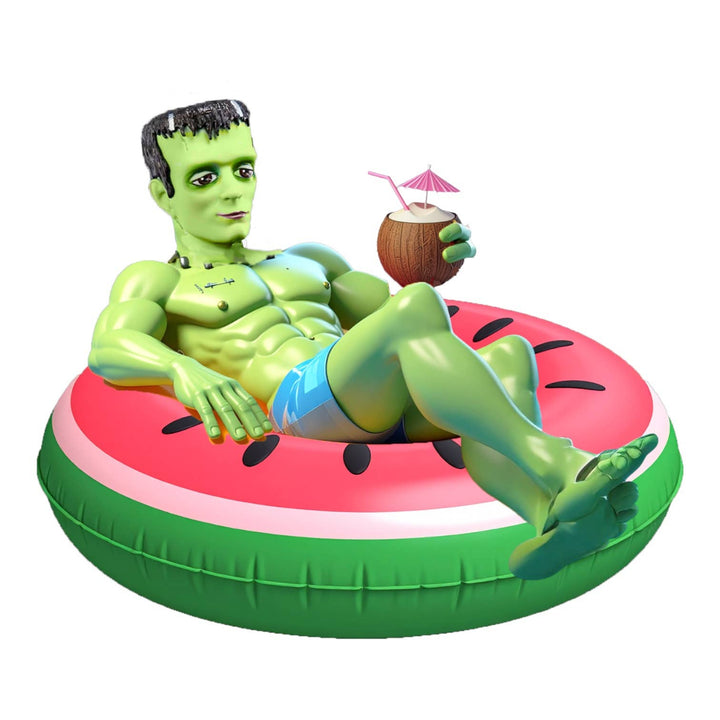 frankenstein in pool float summerween decor