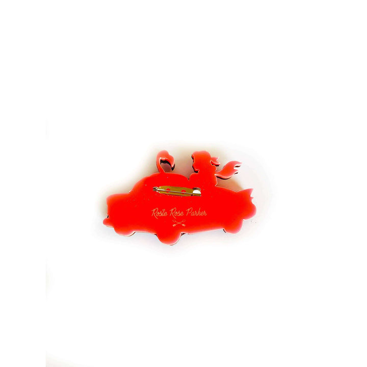 Frankie & the Flamingo Car Brooch by Rosie Rose Parker