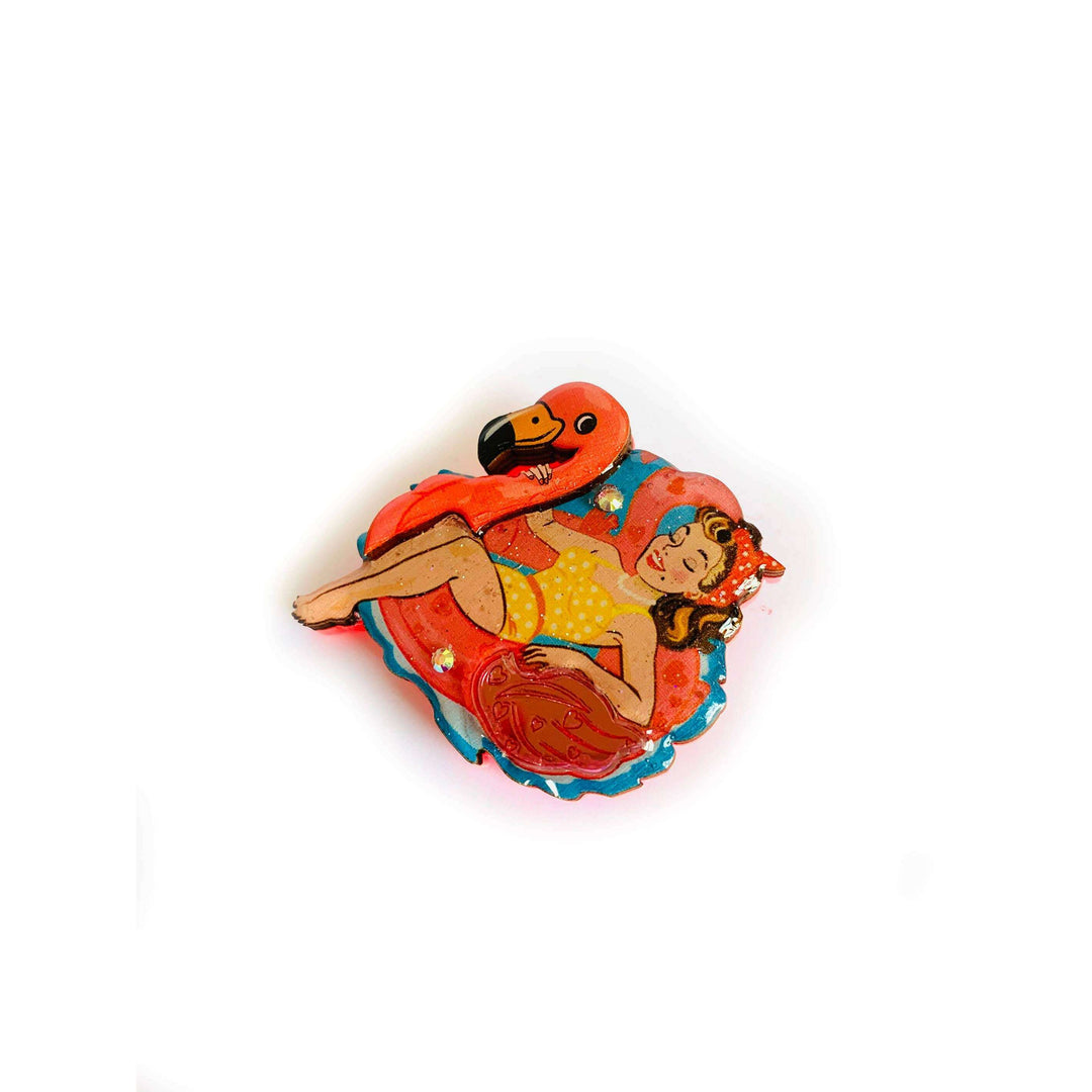Frankie & the Flamingo Float Brooch by Rosie Rose Parker