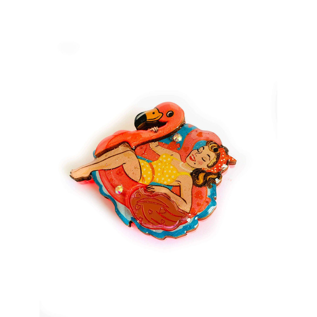 Frankie & the Flamingo Float Brooch by Rosie Rose Parker